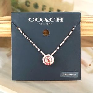 COACH Signature Rose Gold and Crystal Circular Necklace 16”-18” Long